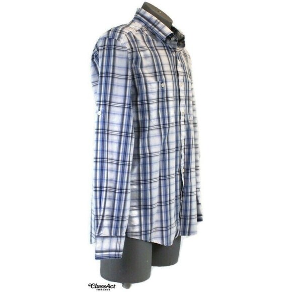 Joseph Abboud Men Button Up Shirt Classic Fit Blue Royal Stewart Plaid Cotton XL - Picture 1 of 8